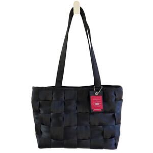 Harveys Detroit Black Seatbelt Medium Tote 10.5” Top Handles Eco Chic